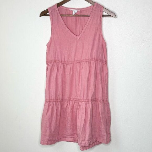 Lucky Brand Linen Light Pink Tiered Midi Sleeveless Dress - Women’s US XS - Picture 1 of 8